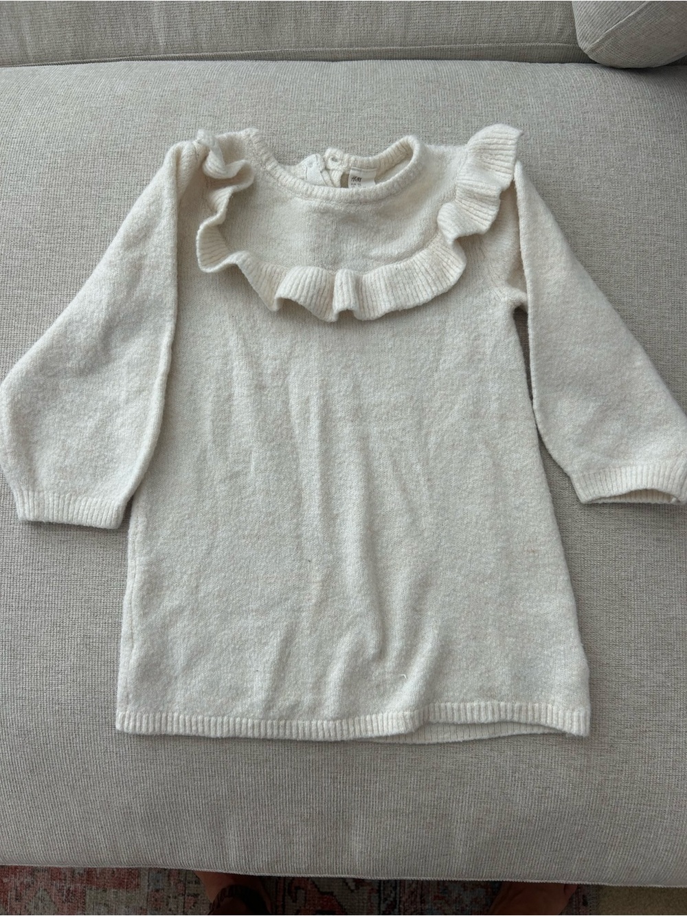 H&M Cream Ruffle-Yoke Knit Dress